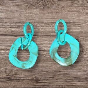 Turquoise Acrylic Hoop Earrings 3”